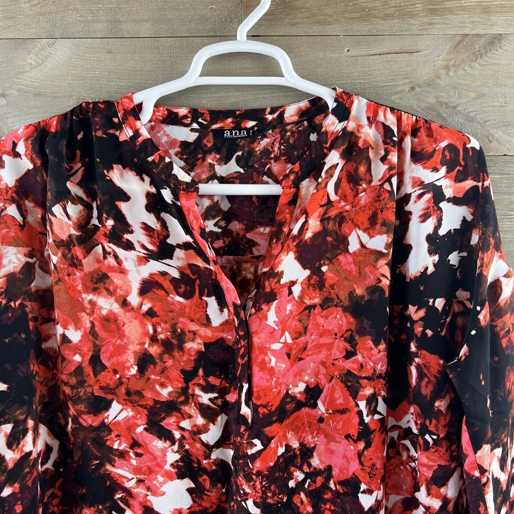 ANA A New Approach Womens Blouse Long Sleeve Vneck Size Petite Large PL - Picture 2 of 8